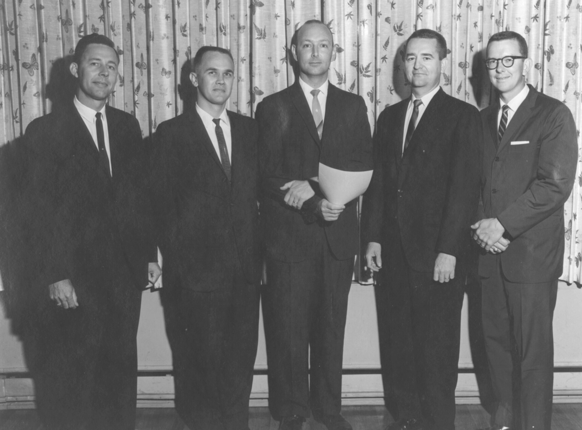 Dr. James Cunningham, center, is photographed with other officers of the Institute of Electrical and Electronics Engineers in the 1960s. Cunningham was chairman of the Middle Tennessee Section of the IEEE from 1966 to 1967. Cunningham, honored as an Arnold Engineering Development Complex Fellow in 2006, passed away May 11, 2023. He spent more than 40 years of his 55-year career at Arnold Air Force Base, Tenn. (U.S. Air Force photo)