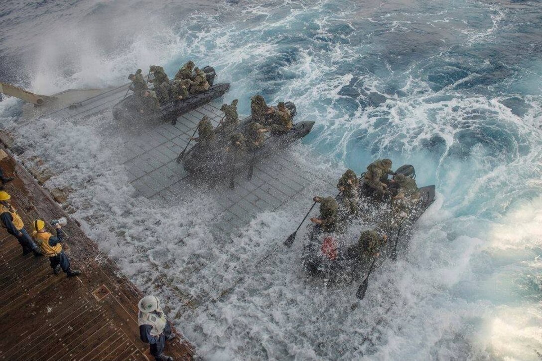 Ken Kajihiro’s unit practicing an amphibious raid using the Combat Raiding Craft in the Pacific, 2013.