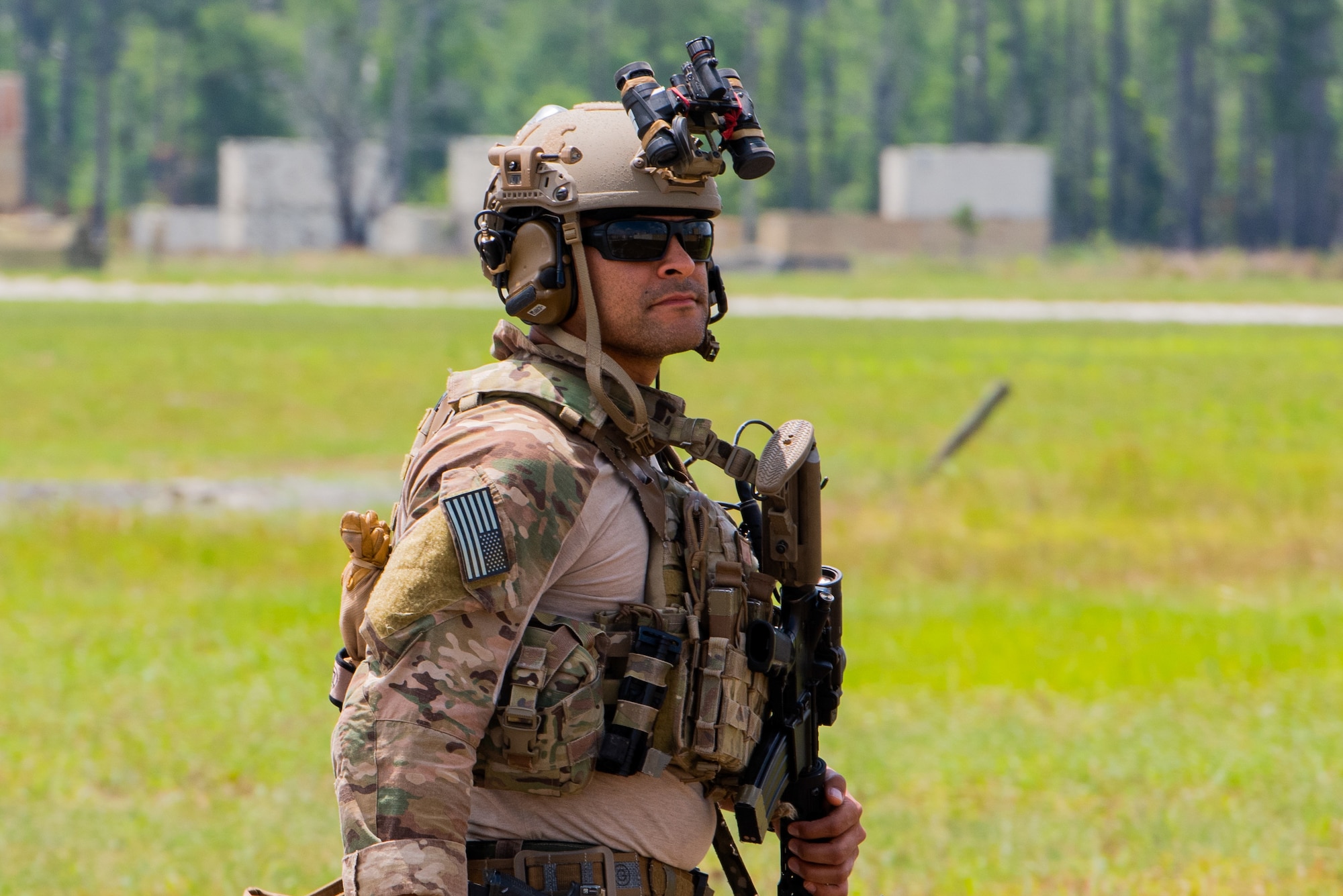 An Airmen standing post