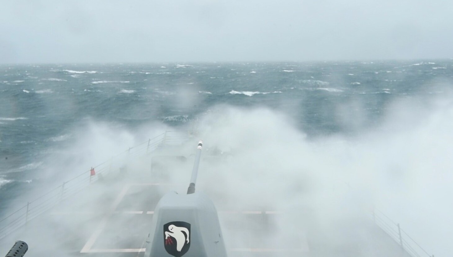 The Arleigh Burke-class guided-missile destroyer USS Milius (DDG 69) steams in extreme weather conditions in waters east of Hokkaido, Japan, in June, 2022. Milius is assigned to Commander, Task Force 71/Destroyer Squadron (DESRON) 15, the Navy’s largest forward-deployed DESRON and the U.S. 7th Fleet’s principal surface force.