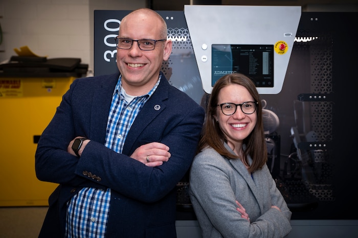 Dr. Matthew Dickerson and Dr. Lisa Rueschhoff of the Materials and Manufacturing Directorate, Air Force Research Laboratory are the featured guests on episode 74 of the “Lab Life” Podcast titled “Hot Topics in Ceramics.” (U.S. Air Force photo illustration)