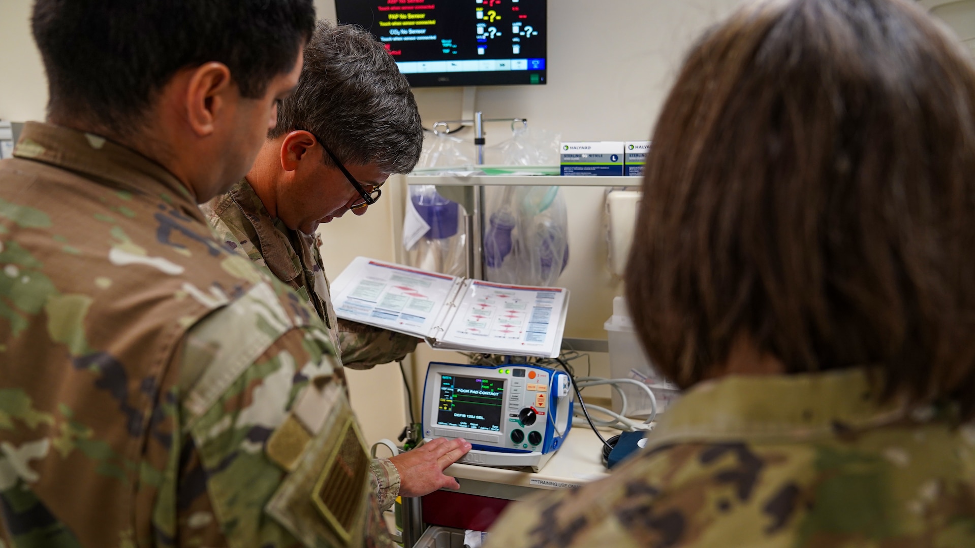 81st Medical Group personnel familiarize themselves with the training equipment in the simulation lab during the Advanced Lifesaving Course at the Keesler Medical Center on Keesler Air Force Base, Mississippi, May 17, 2023.