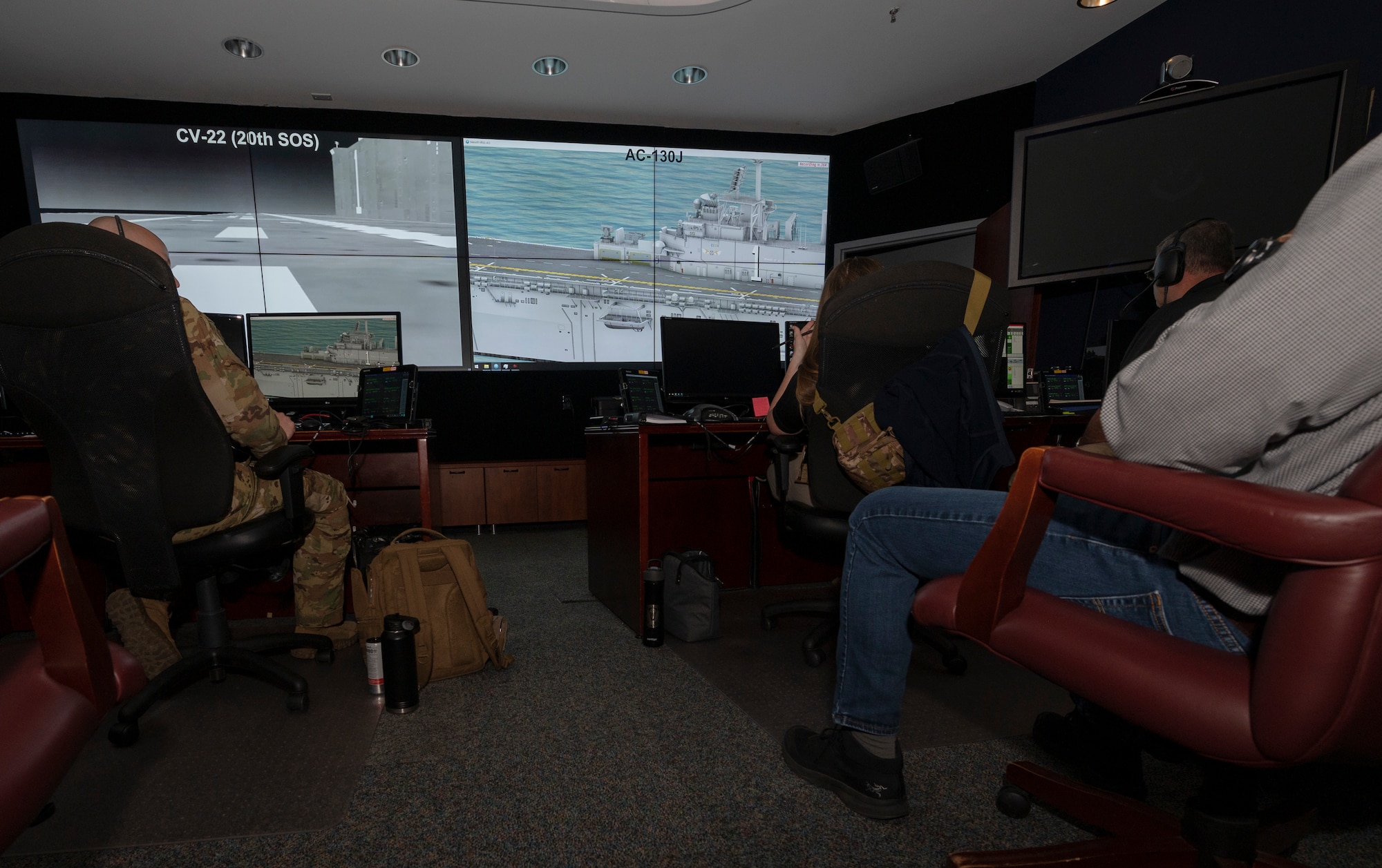 Members from the 492d Special Operations Training Group prepare the virtual simulation environment for the annual Emerald Warrior exercise at Hurlburt Field, Florida, April 26, 2023.