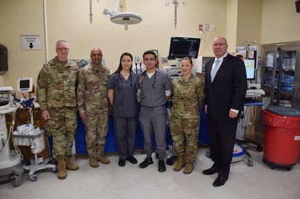 U.S. Air Force medics from the 106th Rescue Wing Medical Group participate in a training exercise at Good Samaritan University Hospital in West Islip, New York, April 10, 2023. The training is part of a partnership between Good Samaritan and the 106th Rescue Wing that will help prepare medics for deployments.