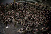 PACIFIC OCEAN, Calif., –  Sgt. Maj. Dennis Campbell, sergeant major of the 15th Marine Expeditionary Unit shares a story of his past experiences on deployment with the Marines and Sailors of the 15th MEU aboard the USS San Diego during PHIBRON-MEU Integration, April 7, 2017. Along with learning to work side-by-side with their Navy counterparts, mentorship plays a major role in preparing the 15th MEU for their upcoming deployment. This Navy-Marine Corps team supports combatant commanders in maintaining regional maritime security and stability while providing offshore options to deter, influence and win in an era of uncertainty. (U.S. Marine Corps photo by Cpl. Timothy Valero)