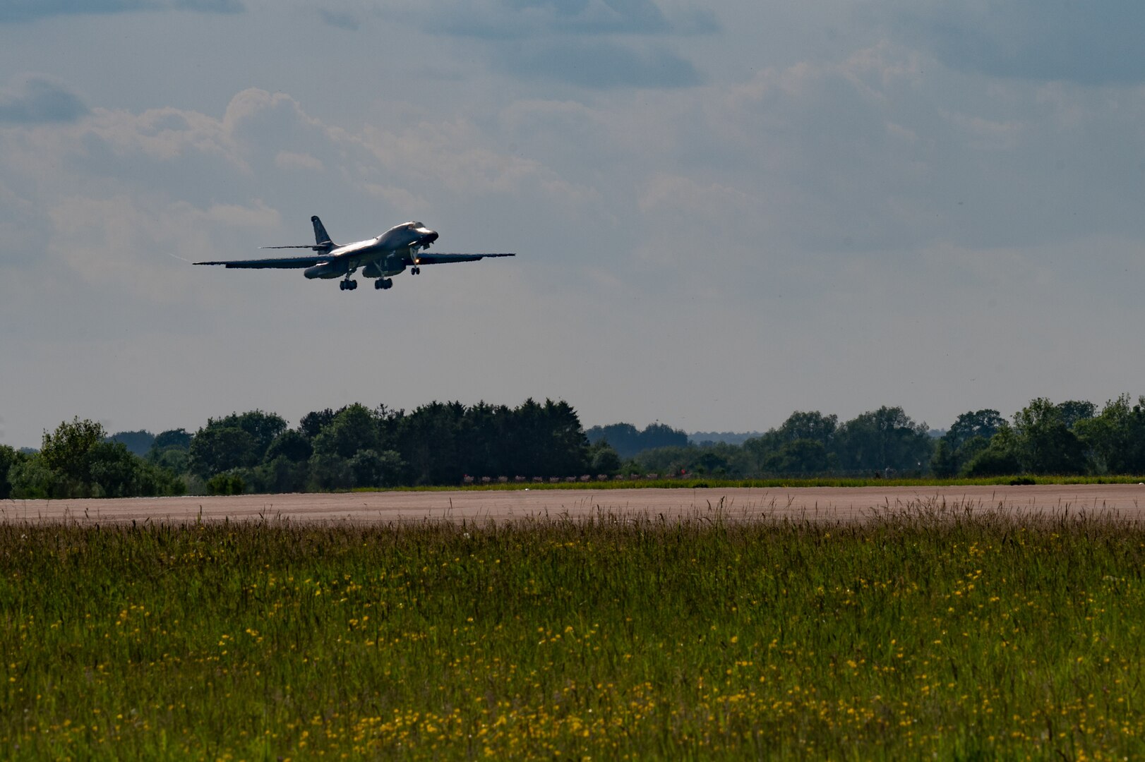 A B-1B Lancer assigned to the 9th Expeditionary Bomb Squadron arrives for Bomber Task Force Europe 23-3 at RAF Fairford, United Kingdom, May 23, 2023.