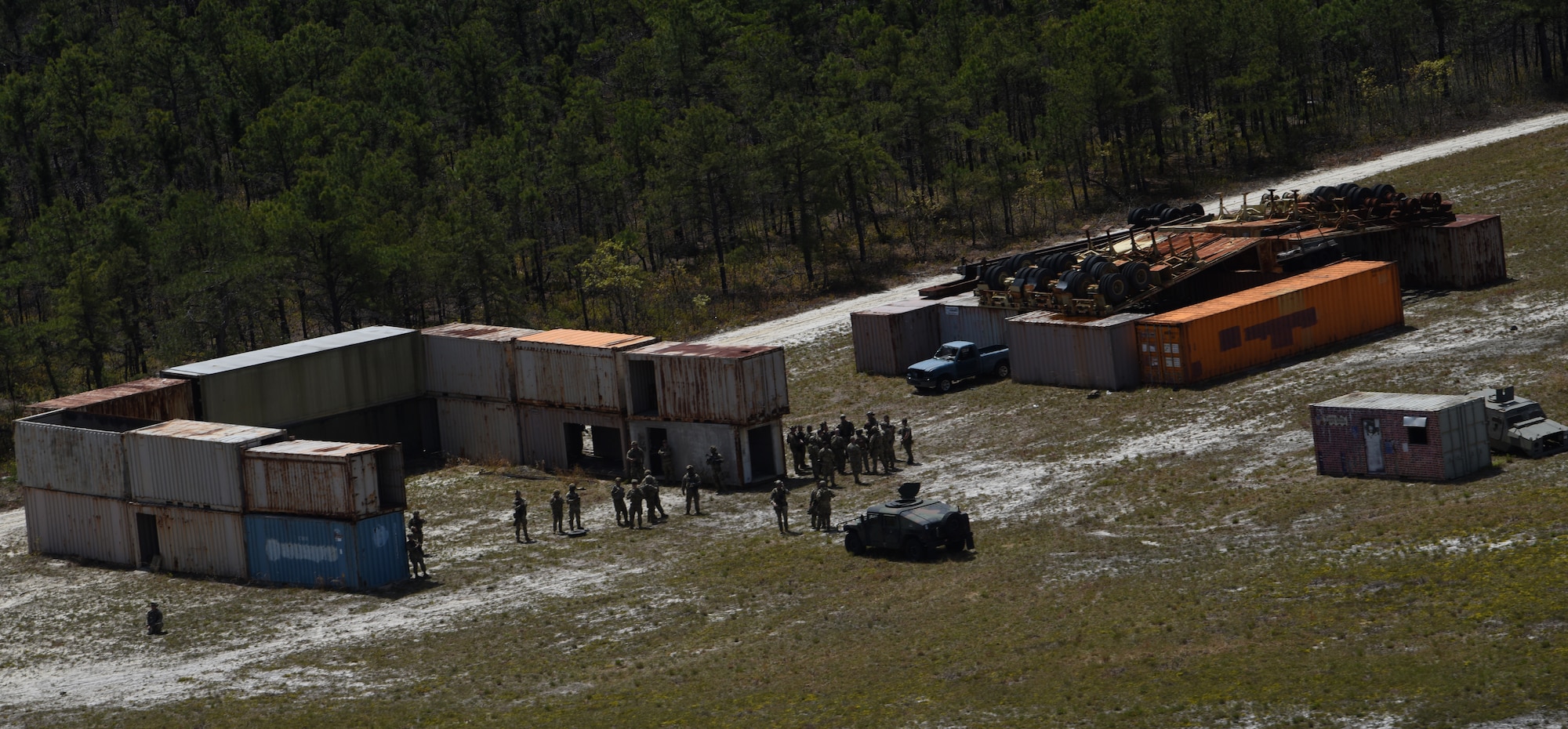 New York and Massachusetts National Guard members participate in a training exercise simulating combat rescue of a casualty in Warren Grove, N.J., May 6, 2023. The training involved members of the 106th Rescue Wing, 105th Airlift Wing and Special Forces personnel.