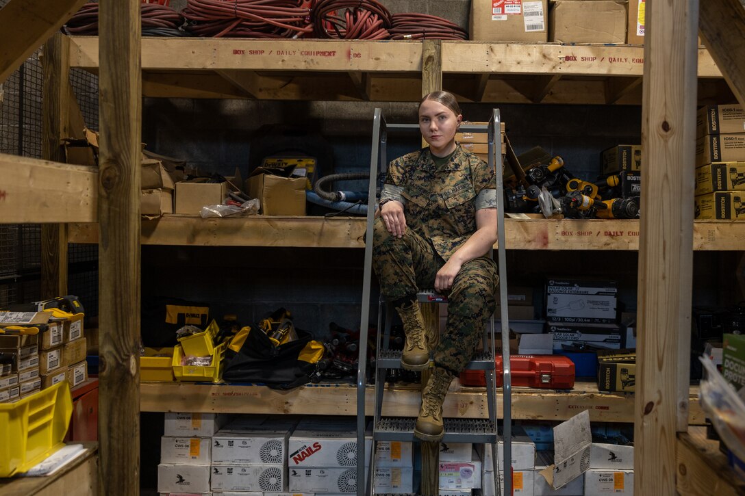 U.S. Marine Sgt. Alona Radchenko, a supply specialist with 2nd Supply Battalion, 2nd Marine Logistics Group, poses for a photo on Camp Lejeune, May 11,2023. Radchenko is a Marine that has recently be recognized for her leadership and hard work throughout her section, earning 2nd MLG Marine NCO of the quarter and a meritorious promotion while deciding to reenlist, to continue mentoring and leading Marines.