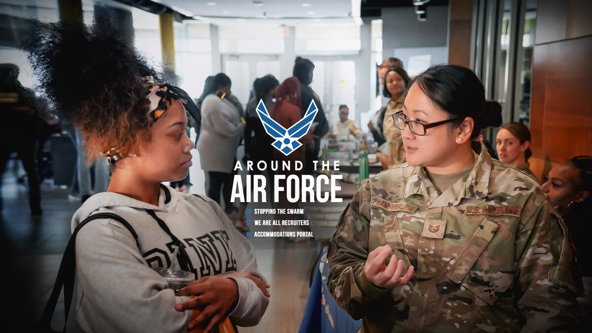 In this week’s look around the Air Force, high power microwave transmissions take down a swarm of drones in a simulated attack, the We Are All Recruiters program gets Airmen and Guardians into communities to talk about career opportunities, and a new accommodations portal simplifies procedures for civilians and servicemembers.