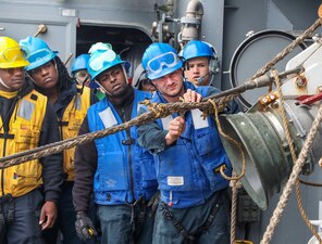 USS Shiloh (CG 67) replenishes in the East China Sea.