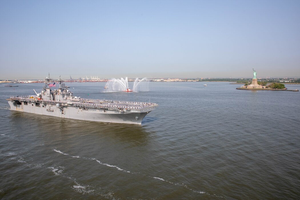 USS Wasp (LHD 1) participates in the Fleet Week New York parade of ships.