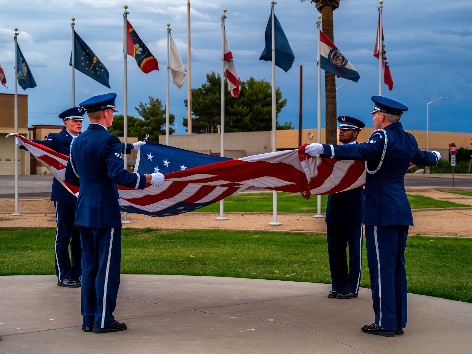 Members of the Luke Air Force Base Honor Guard perform a flag folding, May 19, 2023, at Luke AFB, Arizona.