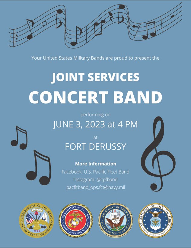 Free Joint Services Concert at 4:00PM on Saturday June 3, 2023 at Fort DeRussy