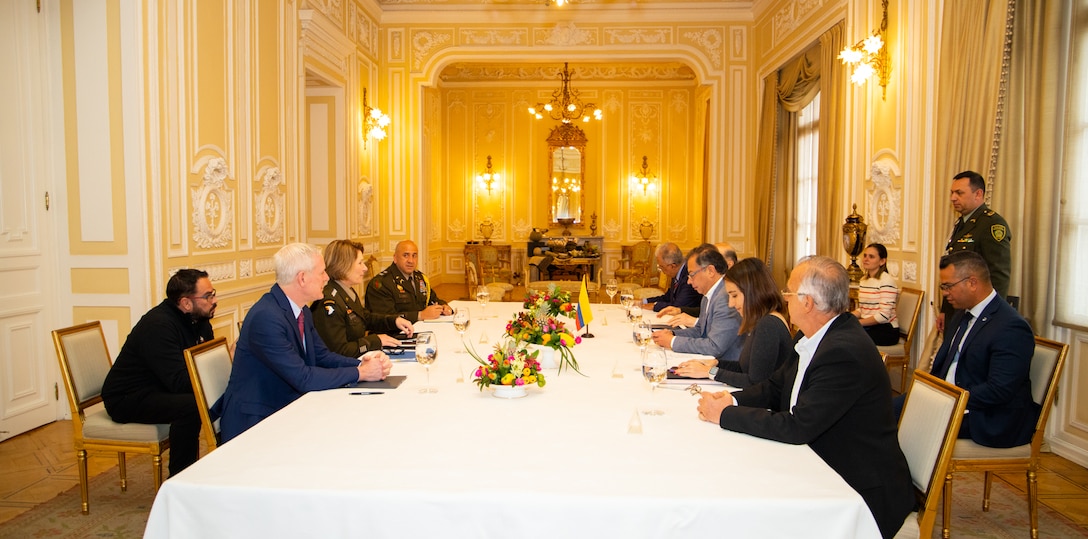 BOGOTA, Colombia (May 21, 2023) -- U.S. Army Gen. Laura Richardson, commander of U.S. Southern Command, meets with Colombian President Gustavo Petro to discuss the U.S.-Colombia security partnership.