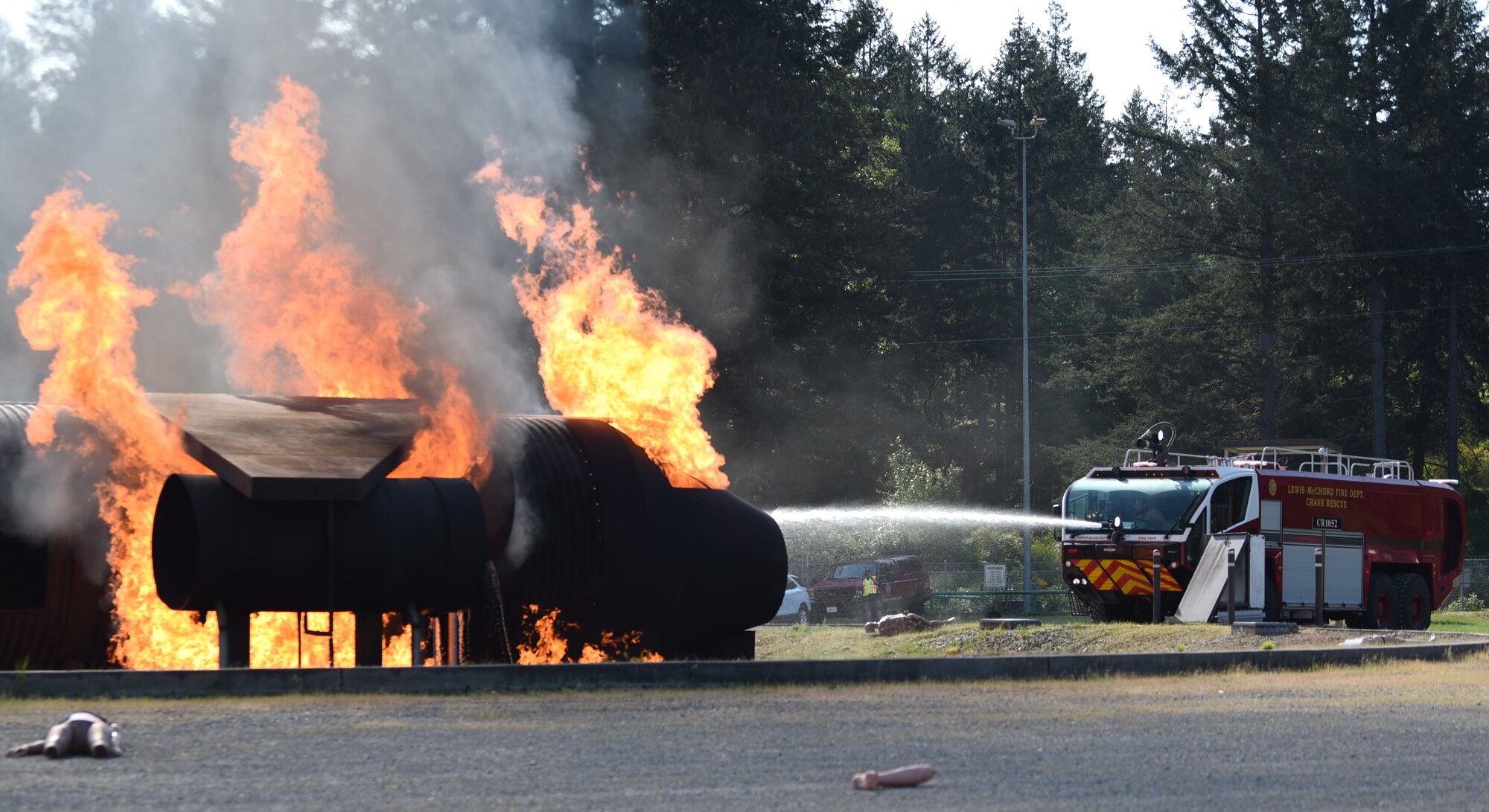 The MARE tested JBLM’s response to a simulated aircraft crash and ability to collaborate with other first responders and service members on base. (U.S. Air Force photo by Airman 1st Class Kylee Tyus)