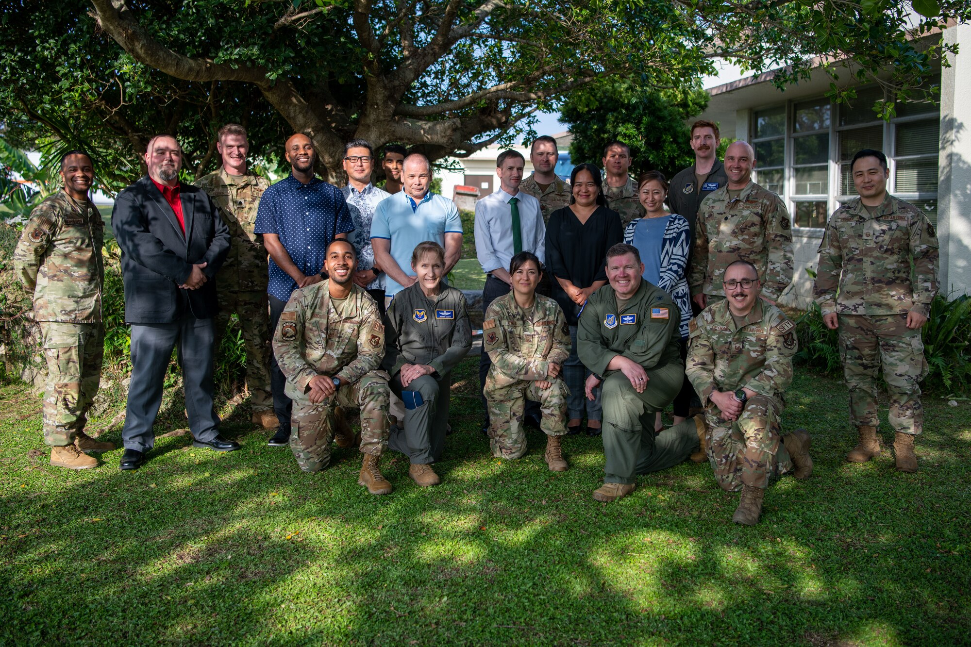 Group photo of Maj. Gen. Leavitt with the 18th Safety team