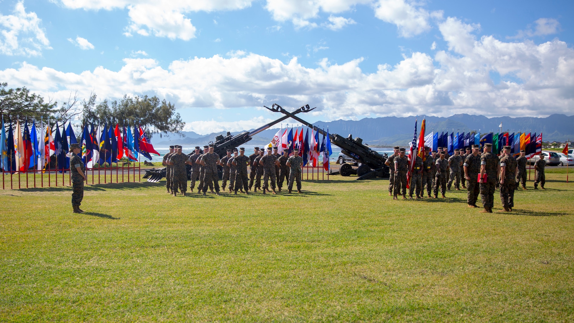 U.S. Marines with 1st Battalion, 12th Marine Regiment conduct a retirement ceremony for Maj. Dennis Nichols on Marine Corps Base Hawaii, Mar. 11, 2020. Maj. Nichols retired after 28 years of honorable service. (U.S. Marine Corps photo by Cpl. Eric Tso)