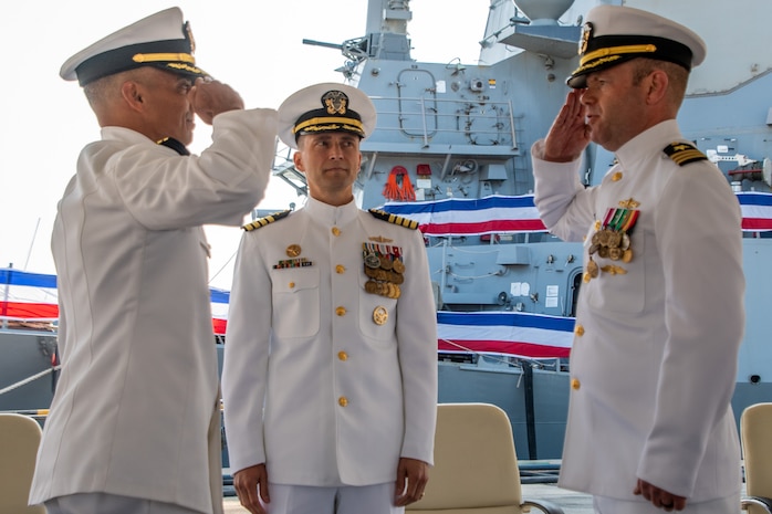 Cmdr. Corry Lougee relieved Arky as Paul Ignatius’ commanding officer in a ceremony presided over by Capt. Ed Sundberg, Commodore, Destroyer Squadron (DESRON) 60.