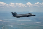 A U.S. Air Force F-35A Lightning II assigned to Luke Air Force Base flies over Southern Oregon May 17, 2023, on a mission with the 173rd Fighter Wing assigned to Kingsley Field in Klamath Falls, Oregon. The 173rd Fighter Wing was selected as the Air Force's preferred location to host a F-35A Lightning II formal training unit.