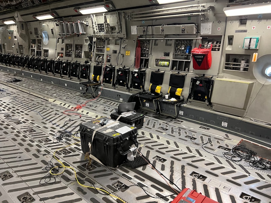 MagNav equipment loaded on the back of a C-17A Globemaster III, ready for the first real-time demonstration on during Exercise Golden Phoenix May 11-15.