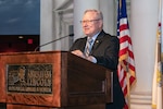 Retired U.S. Army Gen. Frank Grass, the 27th chief of the National Guard Bureau, speaks during the Illinois National Guard's 300th anniversary gala at in the Abraham Lincoln Presidential Library and Museum in Springfield, Illinois, May 6, 2023.