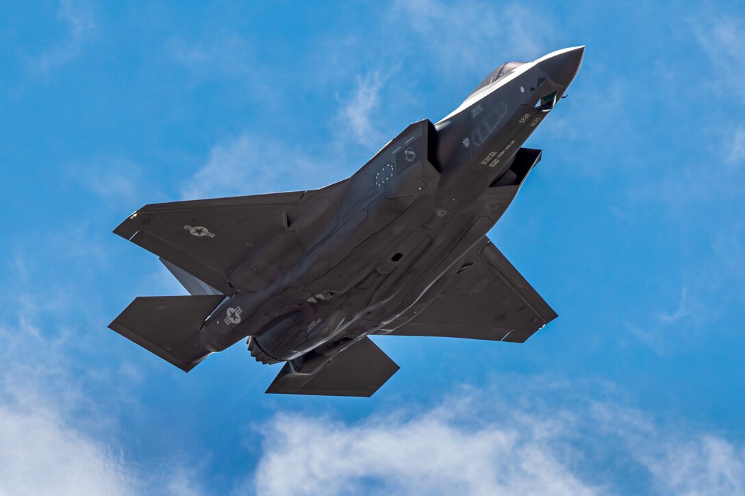 An F-35 Lightning II performs a flyover