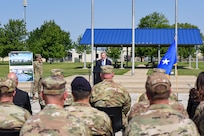 U.S. Senator Dick Durbin delivers remarks at the groundbreaking ceremony for a $13.4 million 24,000-square-foot Base Civil Engineer Complex at the 183rd Wing on Abraham Lincoln Capital Airport.