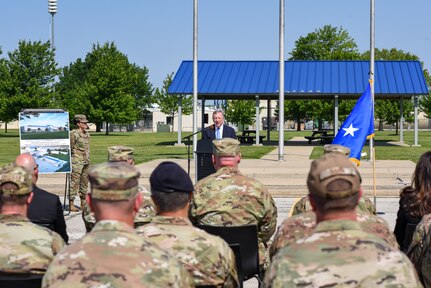 U.S. Senator Dick Durbin delivers remarks at the groundbreaking ceremony for a $13.4 million 24,000-square-foot Base Civil Engineer Complex at the 183rd Wing on Abraham Lincoln Capital Airport.