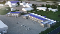 A rendering of the $13.4 million 24,000-square-foot Base Civil Engineer Complex at the 183rd Wing on Abraham Lincoln Capital Airport. When complete, the two-building complex will allow the 183rd Wing’s approximately 70 Airmen in its Civil Engineer Squadron to train together in a modern facility equipped to house modern equipment.