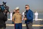 U.S. Marine Corps Col. Karin Fitzgerald, the commanding officer of Special Purpose Marine Air-Ground Task Force – New York, conducts an interview with ABC News during the Parade of Ships as part of Fleet Week New York 2023 (FWNY 23) onboard the Wasp-Class Amphibious Assault Ship USS WASP (LHD-1), May 24, 2023. During FWNY 23 more than 3,000 service members from the Marine Corps, Navy and Coast Guard and our NATO allies from Great Britain, Italy and Canada are engaging in special events throughout New York City and the surrounding Tri-State Region, showcasing the latest capabilities of today’s maritime services and connecting with citizens. FWNY events include free public ship tours, military static displays, and live band performances and parades. (U.S. Marine Corps photo by Lance Cpl. Jessica J. Mazzamuto)