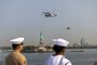 U.S. Marines and U.S. Navy Sailors with Special Purpose Marine Air-Ground Task Force – New York and Sailors with Wasp-Class Amphibious Assault Ship USS WASP (LHD-1), man the rails during the parade of ships as part of Fleet Week New York 2023 (FWNY 23), May 24, 2023. During FWNY 23 more than 3,000 service members from the Marine Corps, Navy and Coast Guard and our NATO allies from Great Britain, Italy and Canada are engaging in special events throughout New York City and the surrounding Tri-State Region, showcasing the latest capabilities of today’s maritime services and connecting with citizens. FWNY events include free public ship tours, military static displays, and live band performances and parades. (U.S. Marine Corps photo by Lance Cpl. Jessica J. Mazzamuto)
