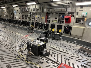 MagNav equipment loaded on the back of a C-17A Globemaster III, ready for the first real-time demonstration on during Exercise Golden Phoenix May 11-15.