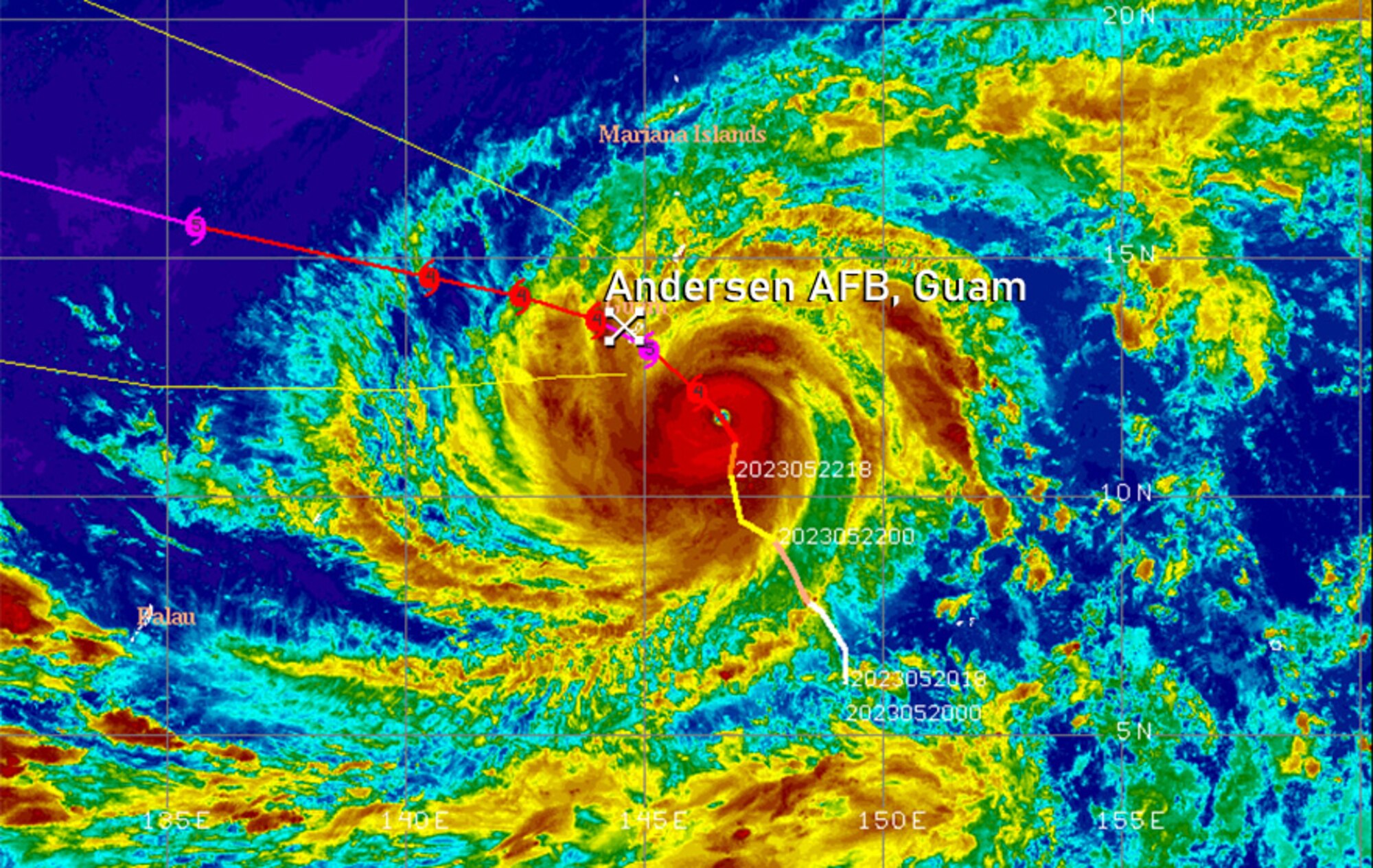 typhoon churning on approach to Andersen AFB