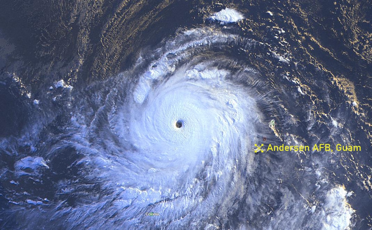 Visual of hurricane churning after passing over Andersen AFB