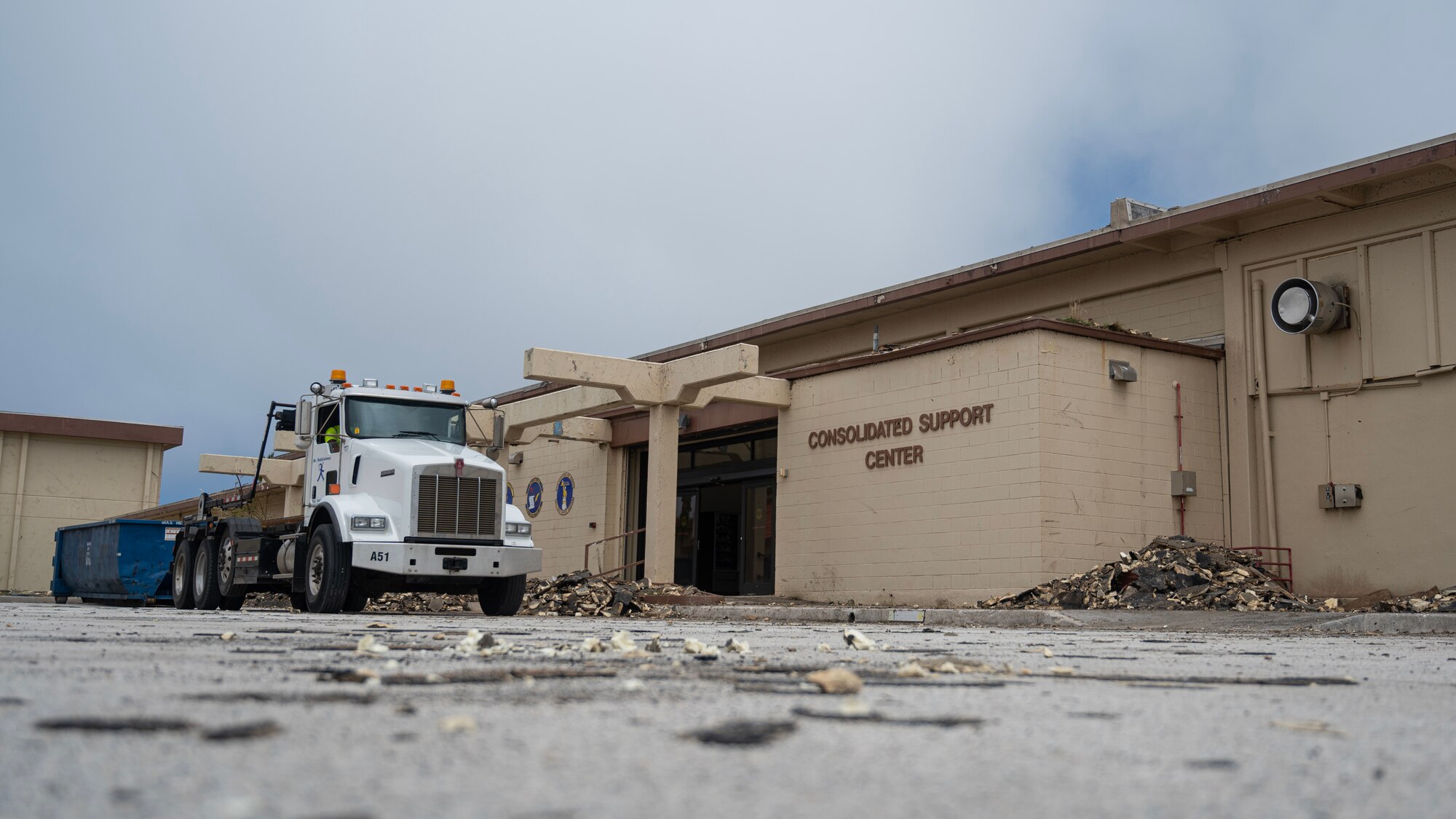 An initial damage report is conducted after a typhoon hit the island of Guam and damaged Andersen Air Force Base, Guam, May 26, 2023. Typhoon Mawar was a Category 4 typhoon, producing winds of at least 130 miles per hour, making it one of the strongest typhoons to hit Guam in decades.