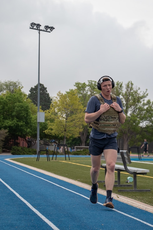  U.S. Space Force Maj. Cole VonOhlen completes one of eight laps during Delta 3's Memorial Day workout