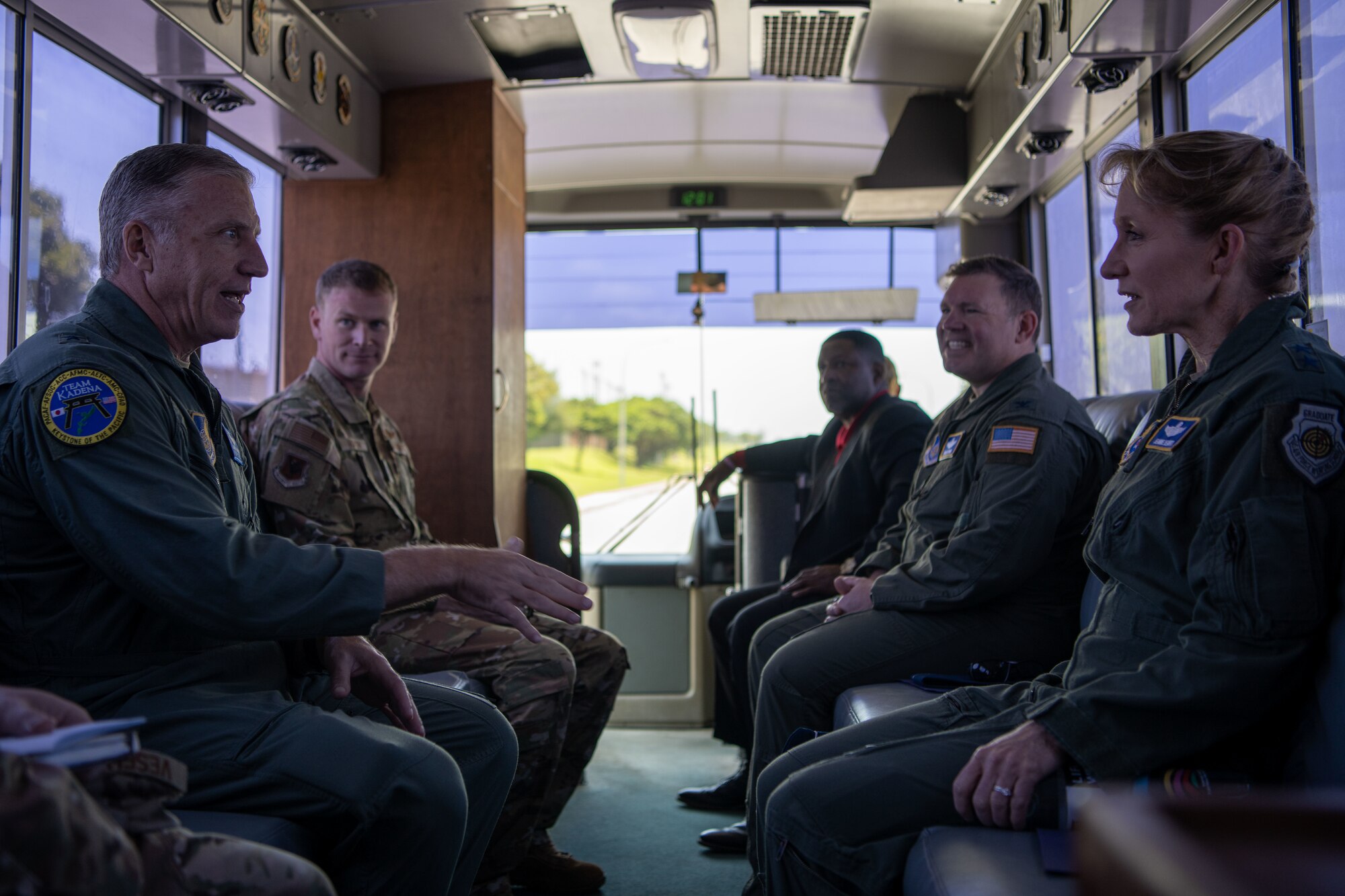 Brig. Gen. Eaglin briefs Maj. Gen. Leavitt during her tour of Kadena Air Base