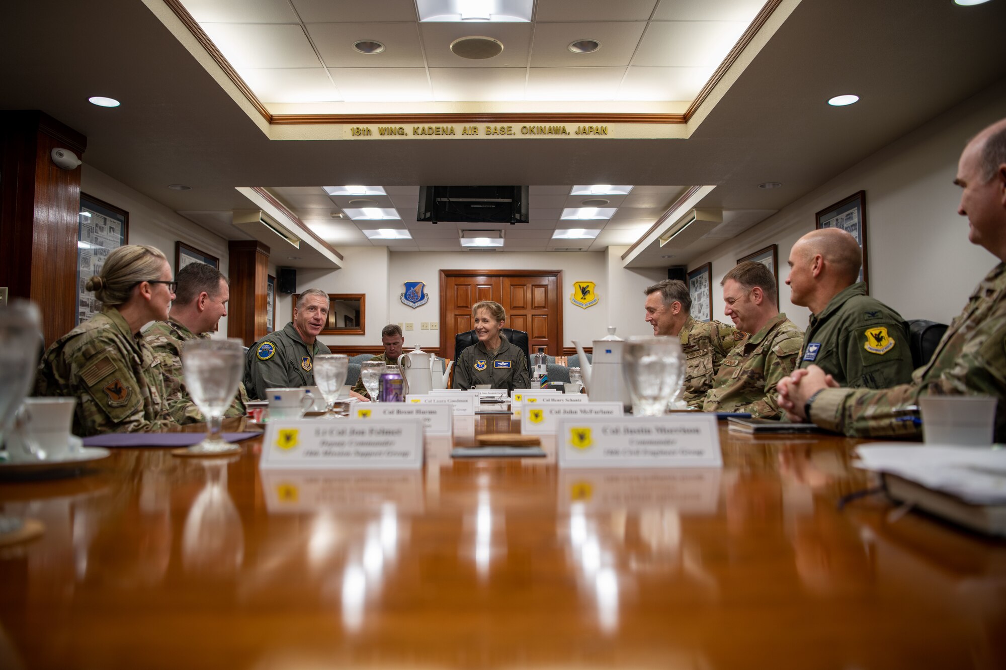 Maj. gen. Leavitt speaks with Kadena Air Base leadership