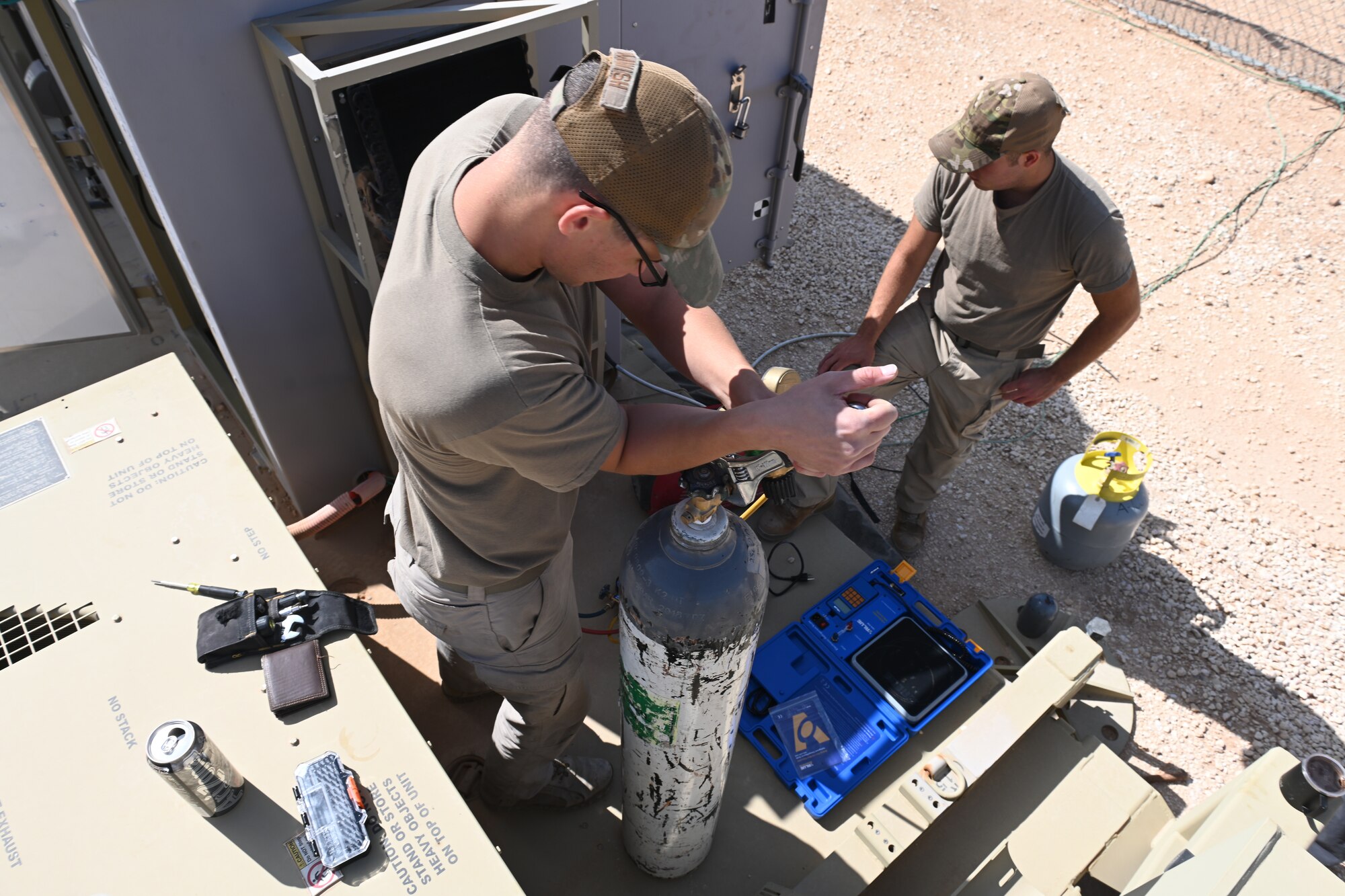 HVAC repaired a fan cooling system connected to a 332d Expeditionary Communications Squadron satellite that is responsible for connectivity and communication throughout the region.  It recently experienced a loss of power to its coolant system.