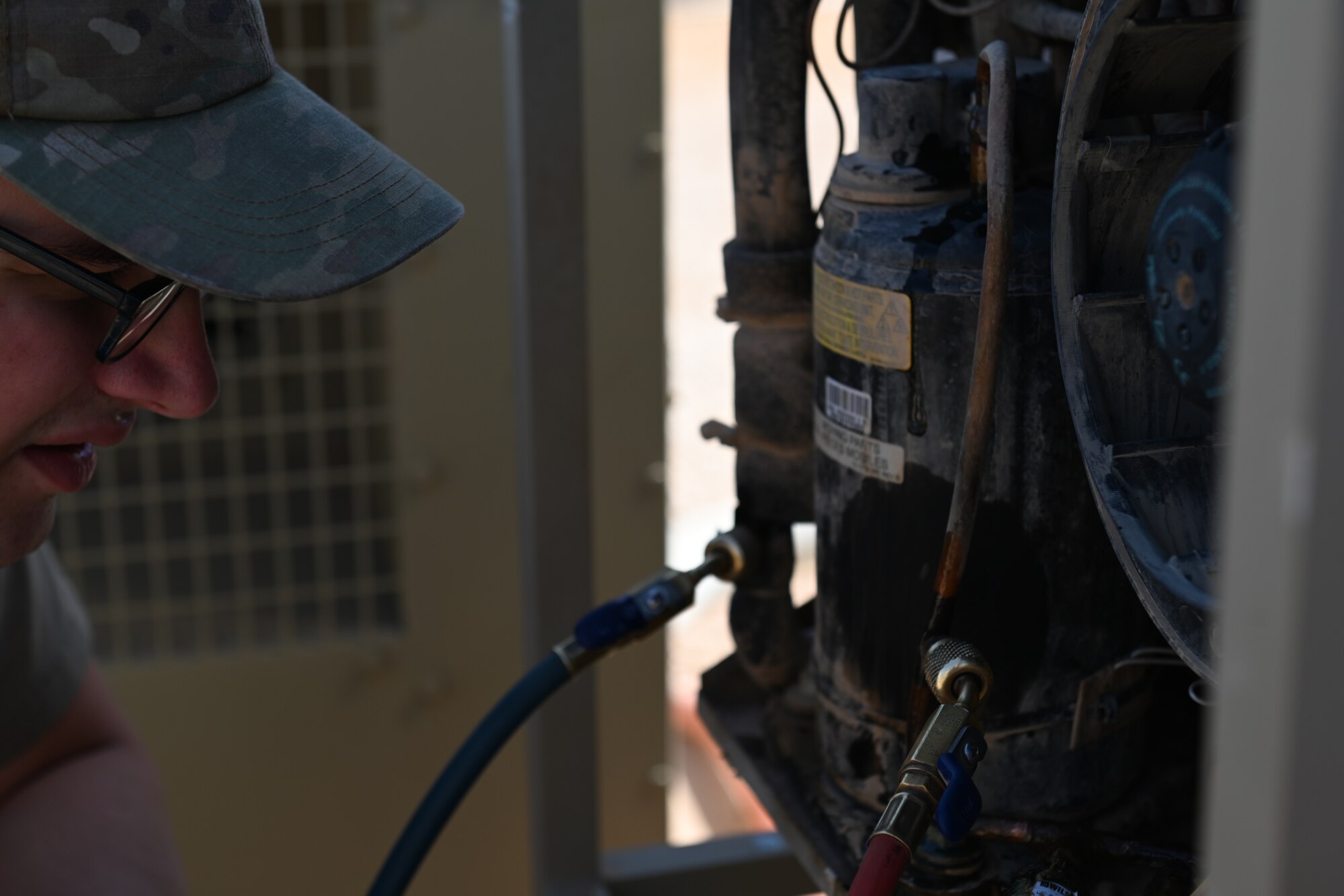 HVAC repaired a fan cooling system connected to a 332d Expeditionary Communications Squadron satellite that is responsible for connectivity and communication throughout the region.  It recently experienced a loss of power to its coolant system.