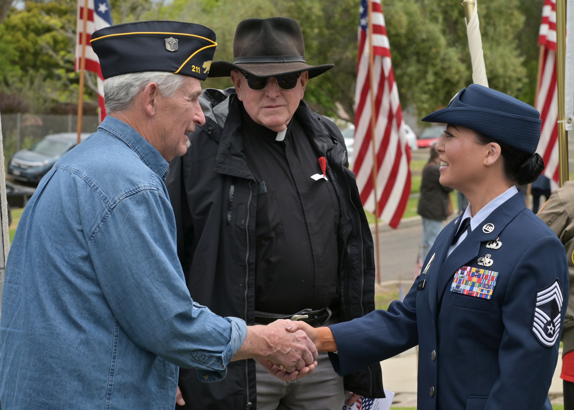 U.S. Air Force Chief Master Sergeant Cherise Mosley, Space Launch Delta 30 Senior Enlisted Airman, gives a speech during a Memorial Day event at Lompoc Cemetery in Lompoc, Calif., May 29, 2023. Memorial Day, originally known as Decoration Day, commemorates the men and women who made the ultimate sacrifice in their service to the United States. (U.S. Space Force photo by Senior Airman Rocio Romo)