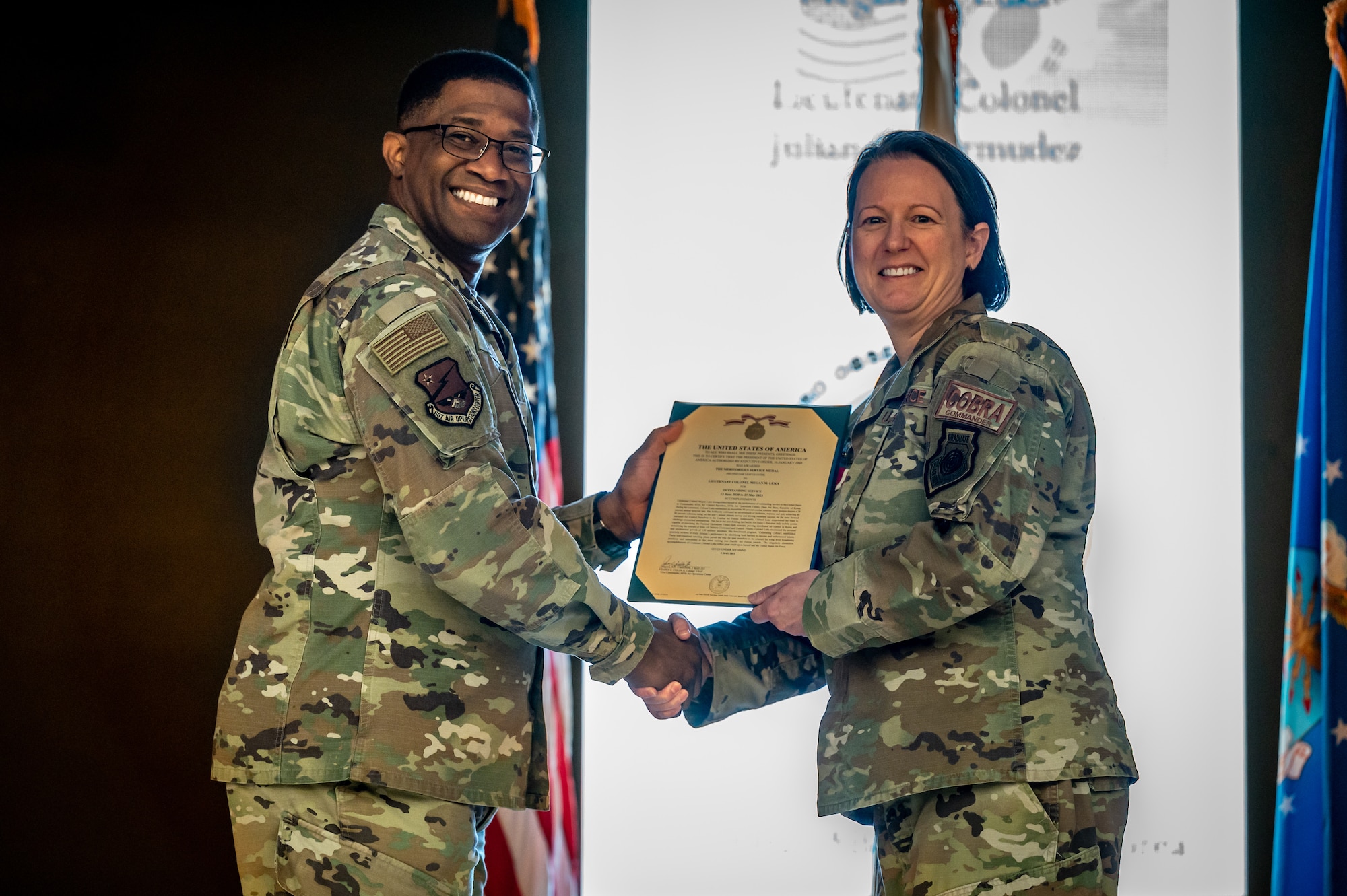 Photo of Airmen, leadership during change of command ceremony