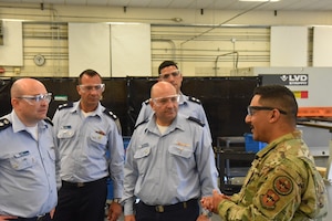 Brig. Gen. Shlomi Konforty and other representatives from the Israeli Air Force visited Sheppard Air Force Base, Texas. They toured multiple training squadrons for briefings and demonstrations for courses related to training logistics readiness officers, aircraft maintenance officers and metals technology. (U.S. Air Force photo by 2nd Lt. Lauren Niemi)