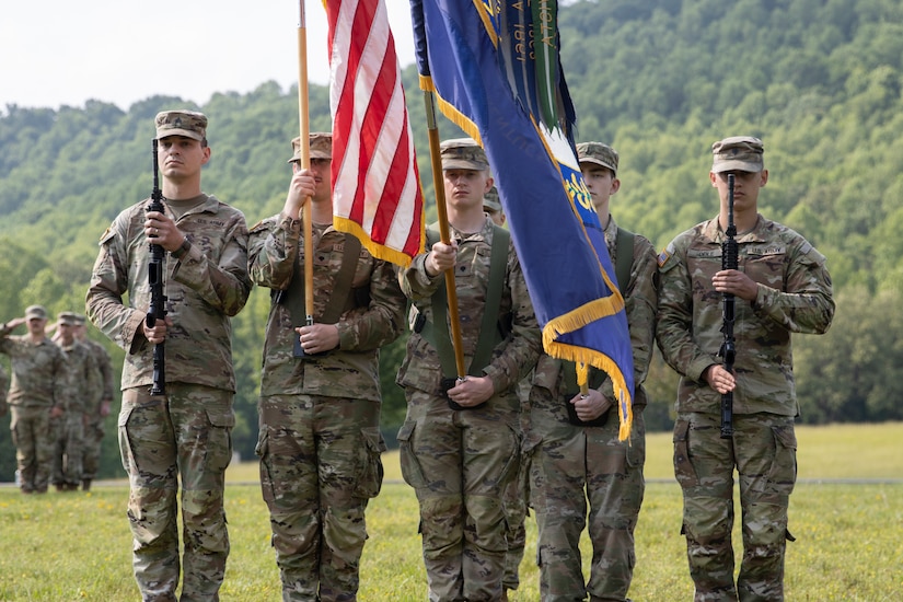 Colors are posted during a ceremony held at Harold L. Disney Training Center, Artemus, Kentucky, May 21, 2023.