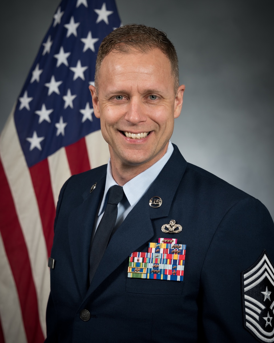 Official portrait of Chief Master Sgt. Caleb Vaden, incoming Command Chief for the 42nd Air Base Wing , Maxwell Air Force Base, Ala.