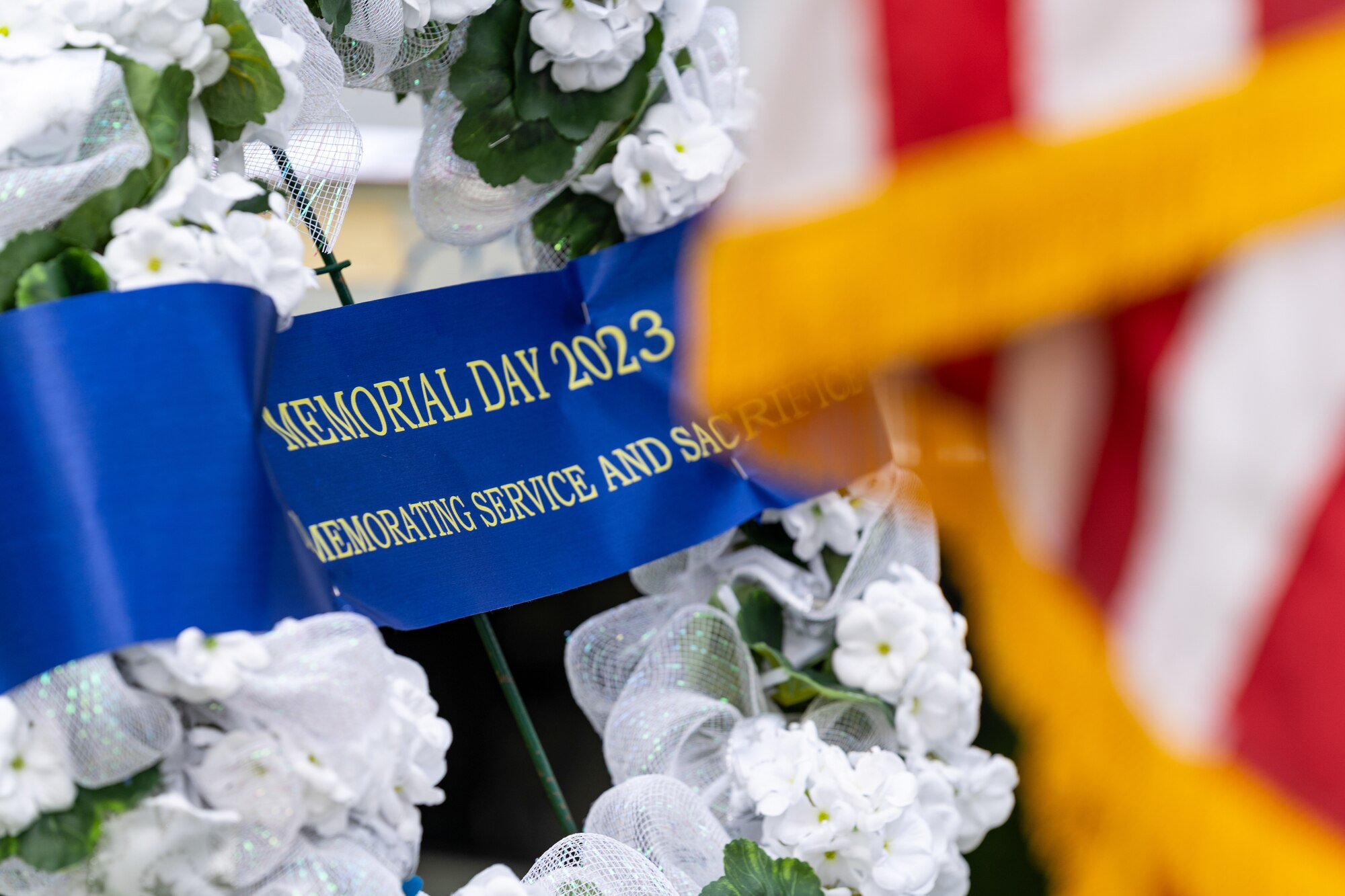 A Memorial Day wreath is prepared for members of the Veterans of Foreign Wars, Disabled Veterans, American Legion and Gold Star family members during the Memorial Day ceremony at the Biloxi National Cemetery, Mississippi, May 29, 2023.