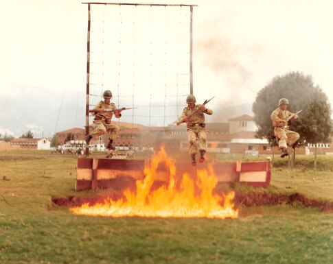 Colombian military cadets on an obstacle course outside Bogotá, April 1967.  (Source: U.S. Army Signal Corps, NARA)