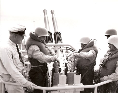 Uruguayan naval gunners train with U.S. forces in the Chesapeake Bay, 1955.  (Source: Department of the Navy, NARA)