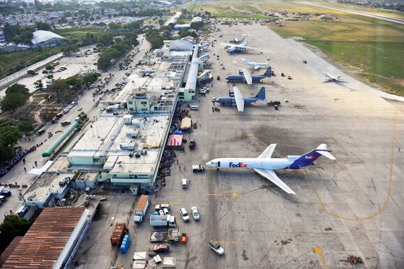 An aerial view shows Toussaint Louverture International Airport in Port-au-Prince, Haiti, January 23, 2010.