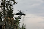 Apache helicopter firing on targets at Spring Storm 23 in Tapa, Estonia, May 25, 2023. The Maryland National Guard participated in the two-week exercise with Estonia, its longtime partner through the State Partnership Program.